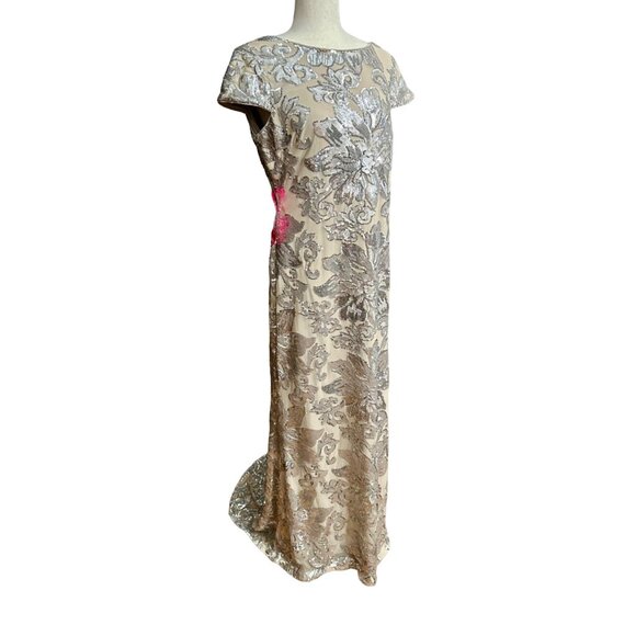 Calvin Klein Gown Women 14 NWT Cap-Sleeve Sequin Dress Floor Length Floral - Picture 8 of 16